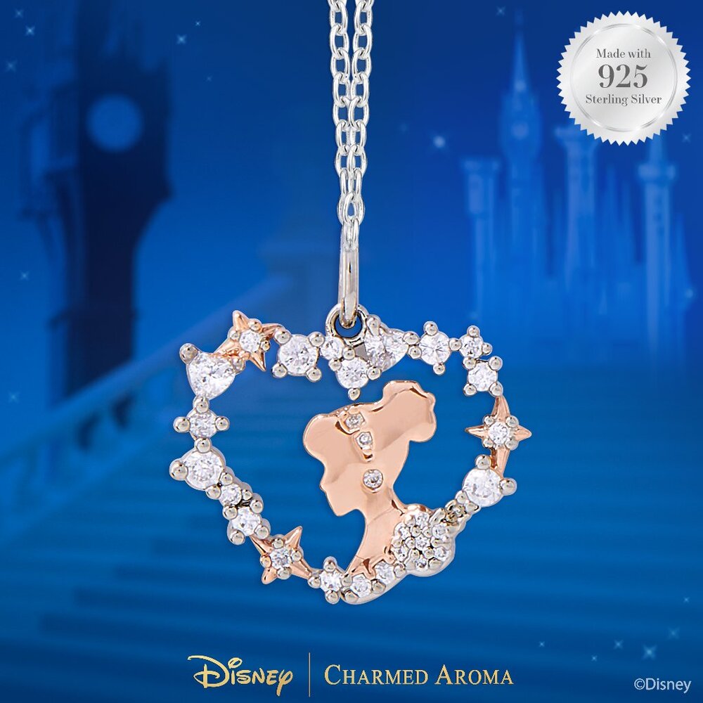Disney Princess Cinderella Heart Necklace, 925 Sterling Silver Charmed Aroma